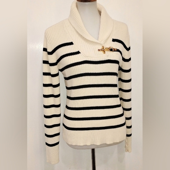 MEDIUM WEIGHT STRIPED COTTON LAUREN SWEATER - Picture 1 of 9